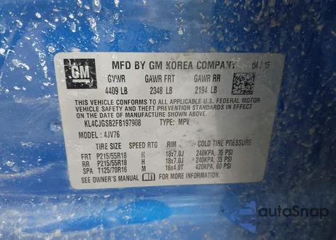 2015 Buick Encore Leather from USA, damaged, VIN KL4CJGSB2FB197908